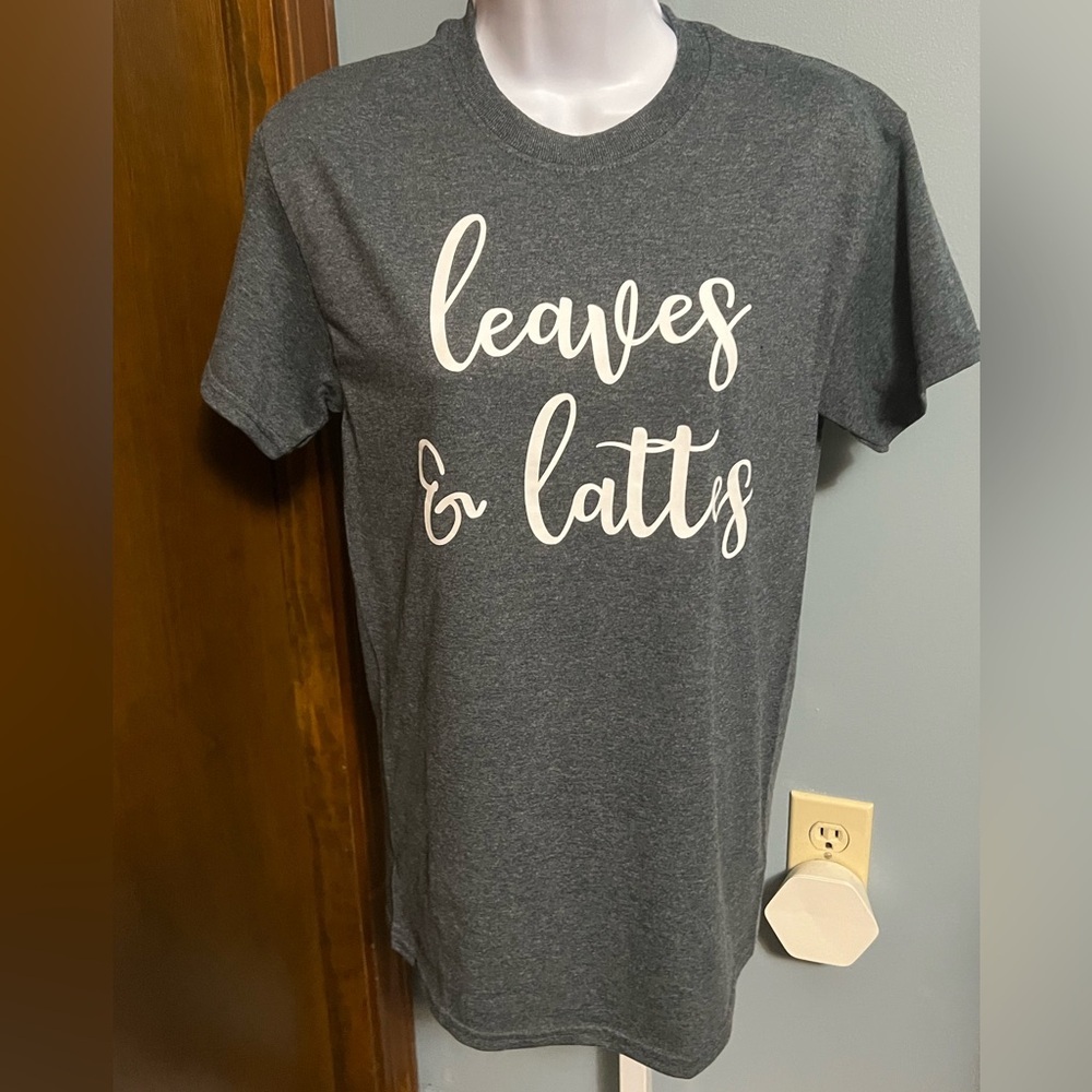 Dark Gray “Leaves & Lattes”Heavy Cotton Short Sleeve Handcrafted Tee